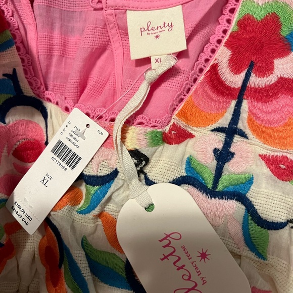 Plenty by Tracy Reese Anthropologie Pink Embroidered Babydoll Ruffle Top. - Picture 6 of 6